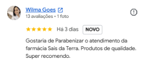 Avaliação de Wilma Goes no Google